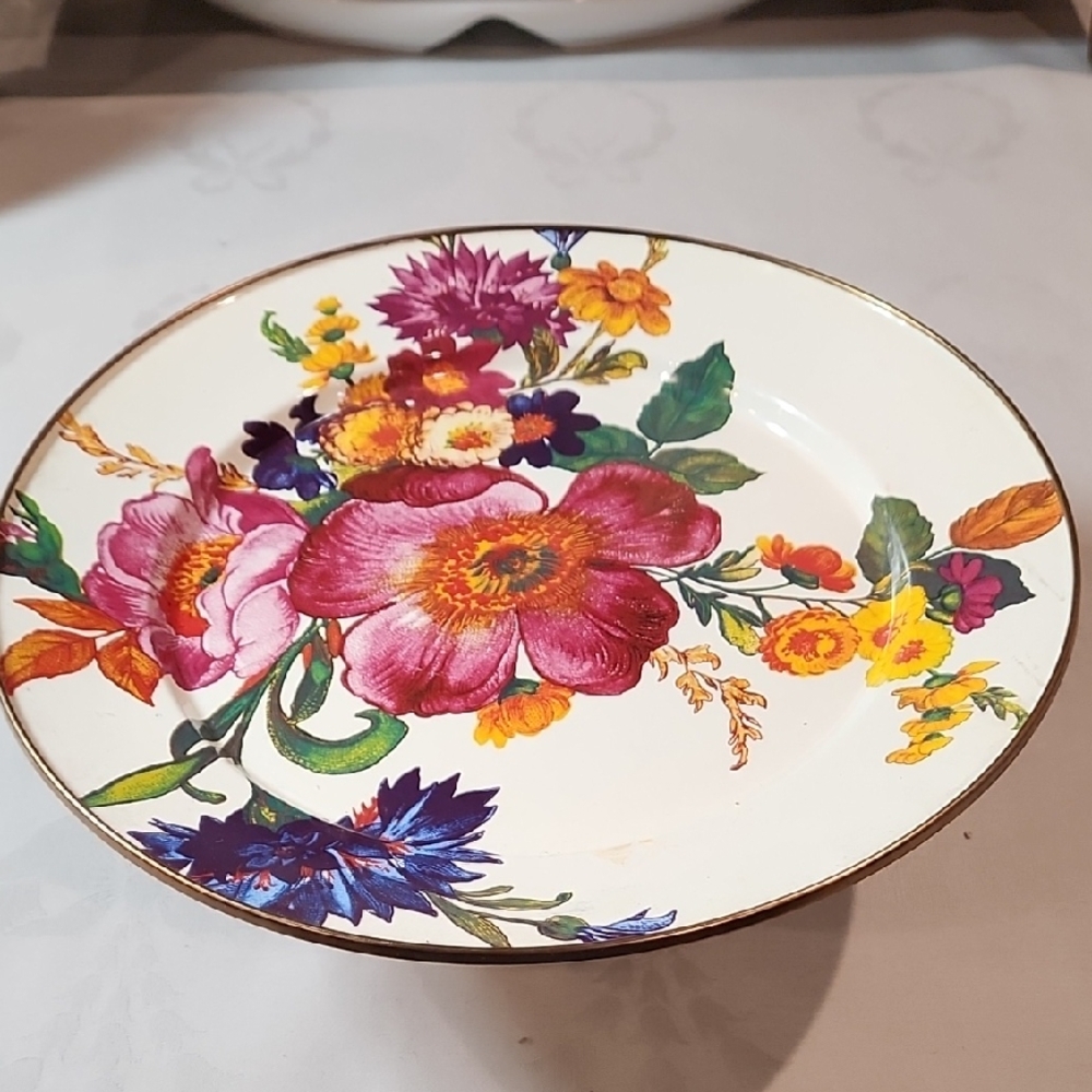 MacKenzie-Childs White Flower Market (Retired) Small Pedestal Platter